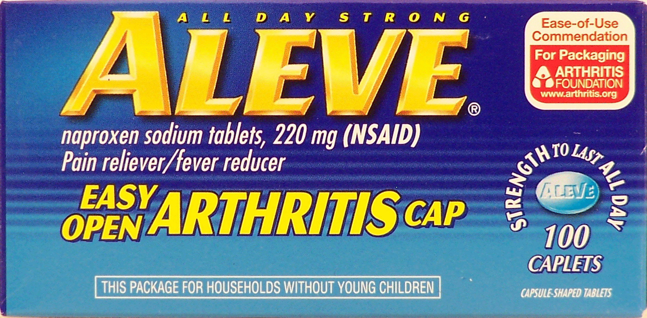 Aleve&nbsp;All Day Strong&nbsp;naproxen sodium tablets 220mg pain reliever/fever reducer caplets easy open arthritis Full-Size Picture